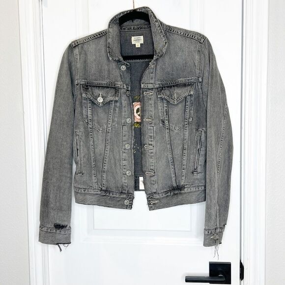 Citizens of Humanity Nica Slim Trucker Jacket in Smoke - Custom Embroidered Sz S - Picture 2 of 11